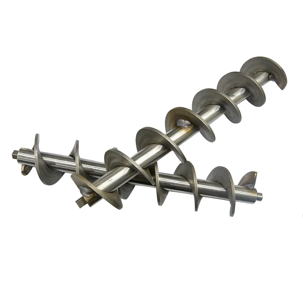 Custom MIG welded auger shafts with precision machined ends for industrial conveyor systems and drilling equipment