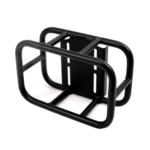 Aluminum welded motorcycle rear luggage rack with heavy load capacity, TIG welded frame structure, and black powder coated corrosion resistant finish for touring and adventure motorcycles
