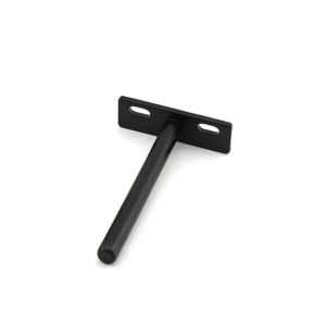 Invisible floating shelf brackets manufactured from TIG welded aluminum with black scratch-resistant anodized coating for modern wall-mounted shelving applications.