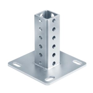 Anodized aluminum post base for fence with TIG welded fabrication, corrosion resistant surface, and outdoor mounting solution for structural fence installation