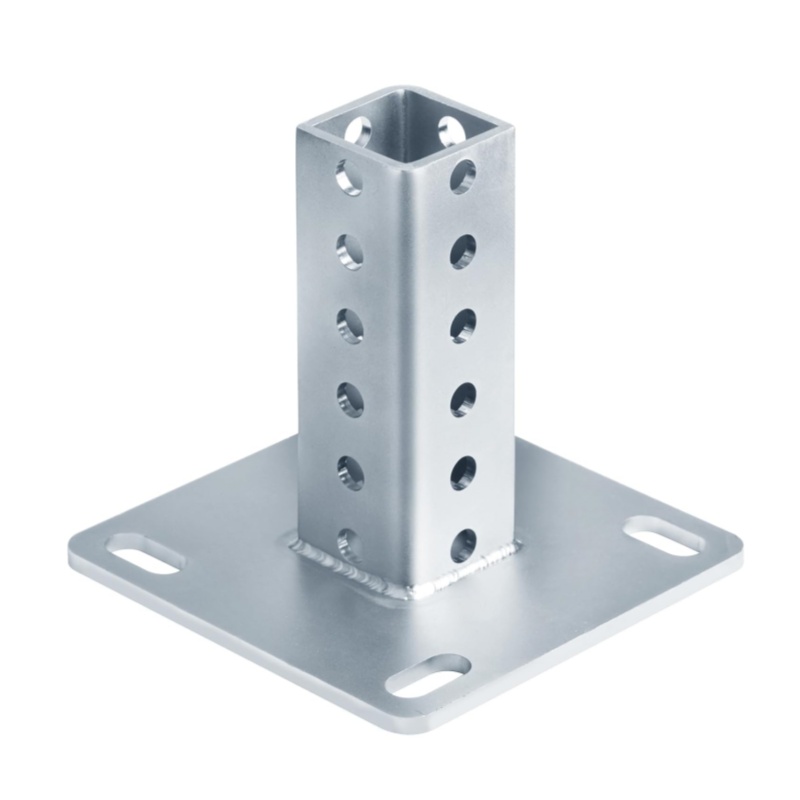 Anodized aluminum post base for fence with TIG welded fabrication, corrosion resistant surface, and outdoor mounting solution for structural fence installation