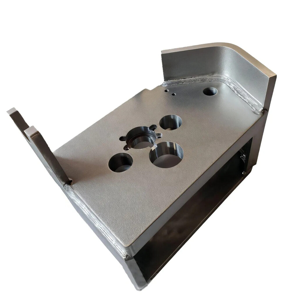 Precision Stainless Steel Welded Assemblies Custom Fabricated Machine Housing Base with CNC Machined Features and Sandblasted Surface Finish