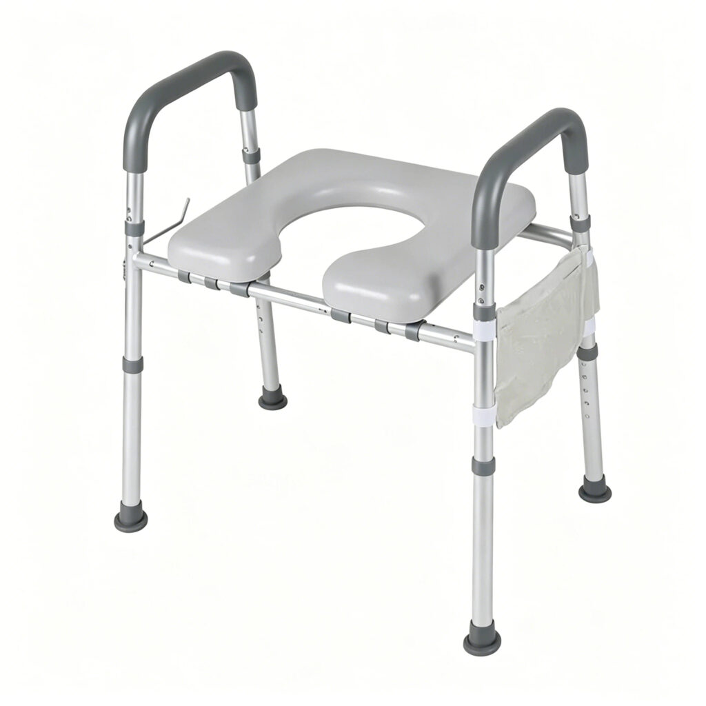 Toilet Support Rail Heavy Duty Welded Aluminum Bar for Bathroom Safety 3 Heavy-duty welded Toilet Support Rail installed beside toilet for fall prevention support.