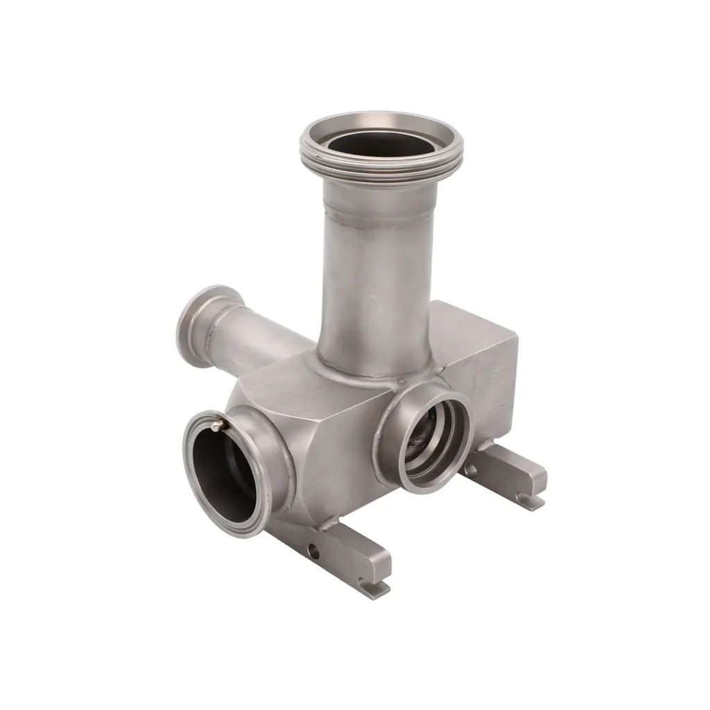 Precision valve-housing manufactured by lost wax investment casting with TIG welded stainless steel structure
