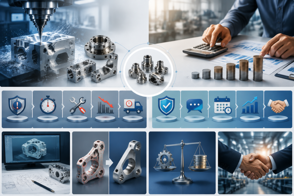 CNC machined parts produced for OEM manufacturers, including precision brackets, valves, flanges, and complex metal components